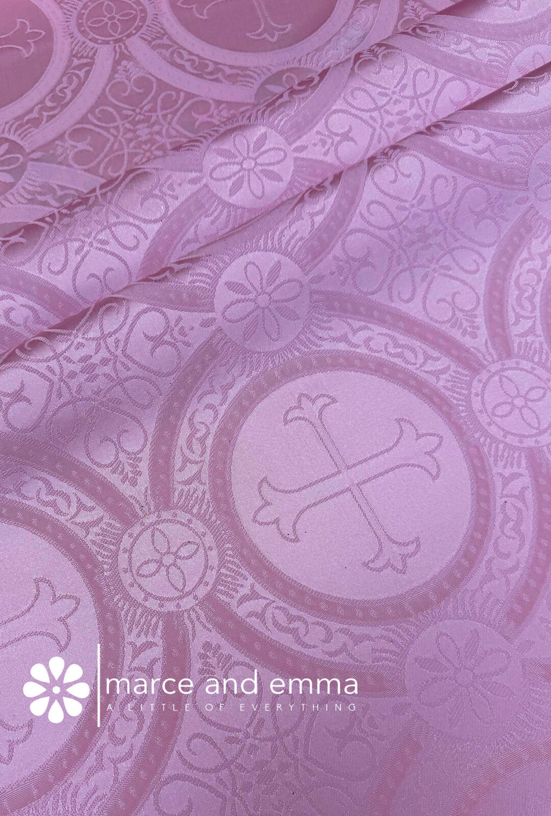 Pink Liturgical Brocade Fabric by the Yard Catholic Jacquard Cross ...