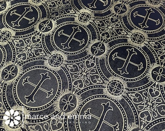 Black Brocade Fabric by the Yard Religious Brocade Fabric Black Catholic Jacquard Cross Design Priest Vestment Fabric Altar Home Decor Table