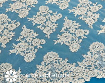 Ivory Floral Corded Alencon Lace Bridal Fabric Wedding Dress Evening Gown Couture Sewing Material Formal Dress Fabric Seamstress Fashion