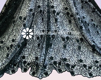 Black Lace Fabric by the Yard Floral Net Fabric for Dress Black Fabric Embroidery Lace Prom Dress Fabric Bridesmaid Tulle Black Sequins Lace