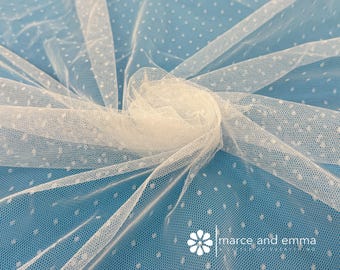Light Ivory Point d'Esprit Swiss Dot Veiling Fabric 58" Wide Small Soft Polka Dots Dotted Mesh Netting Tulle by the Yard for Gowns Bridal