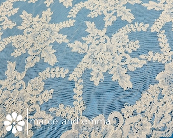 Ivory Floral Corded Alencon Lace Bridal Fabric Wedding Dress Evening Gown Couture Sewing Material Formal Dress Fabric Seamstress Fashion