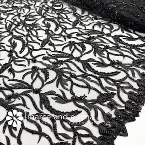 Black Embroidered Lace Fabric by Yard Floral Sequin Wedding Dress Fabric Beaded Tulle Fabric Bridal Lace Wedding Fabric Prom Dress Beaded