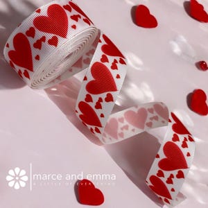 Cinta de grosgrain blanca con corazones rojos para San Valentín, regalos románticos para parejas, aniversarios, bodas, manualidades, decoración, bricolaje, rollo de 5 yardas, cinta de 1 pulgada