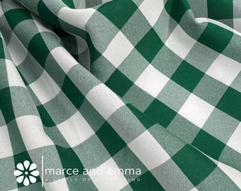 Green Farmhouse Gingham Tablecloth Wide Width Picnic Blanket Country Style Kitchen Decor Checkered Pattern Home Accent Rustic Poly Poplin