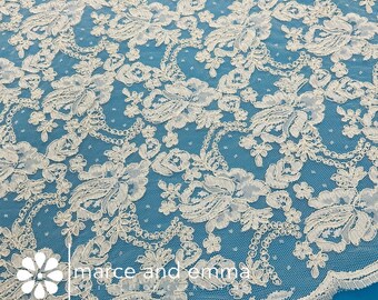 Ivory Floral Corded Alencon Lace Bridal Fabric Wedding Dress Evening Gown Couture Sewing Material Formal Dress Fabric Seamstress Fashion