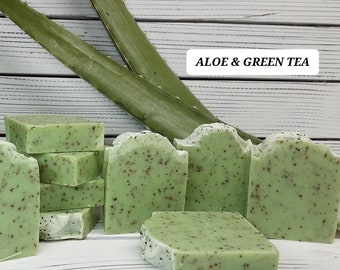 ALOE & GREEN TEA Handcrafted Soap bars.  Handmade coldprocessed soap Artisan soap.