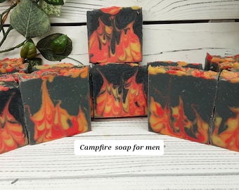 Campfire  natural soap for men. Handmade Cold processed, Artisan soap. Charcoal soap for him.
