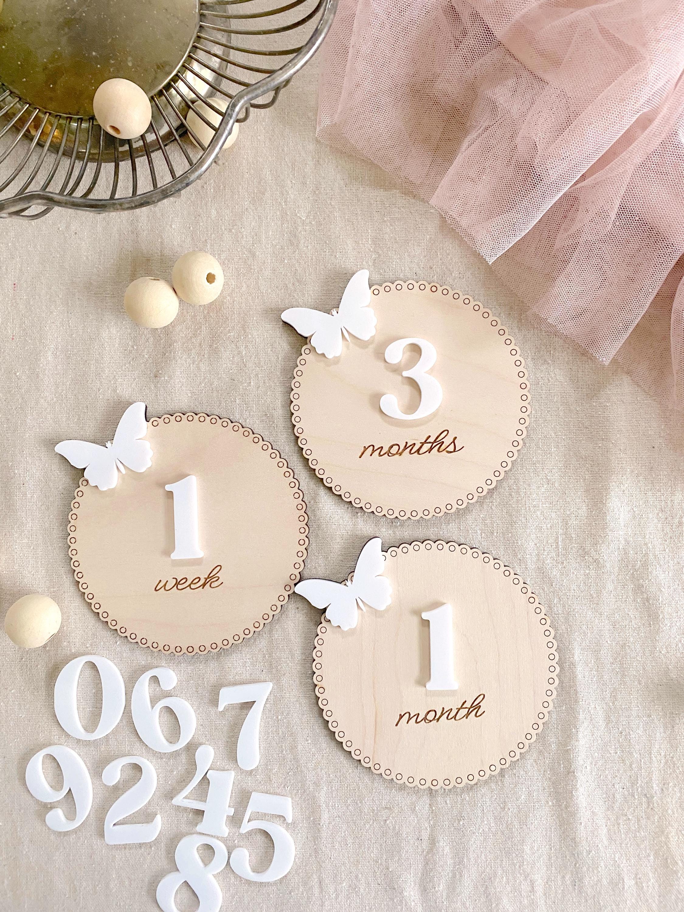 3D Monthly Milestone Discs for Baby Photos, Engraved Wood Monthly ...