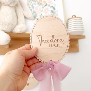 Wooden Baby Name Sign, Ribbon Bow Name Sign, Personalized Hospital Birth Announcement, Baby Shower Gift, Baby Photo Prop, Monthly Milestone