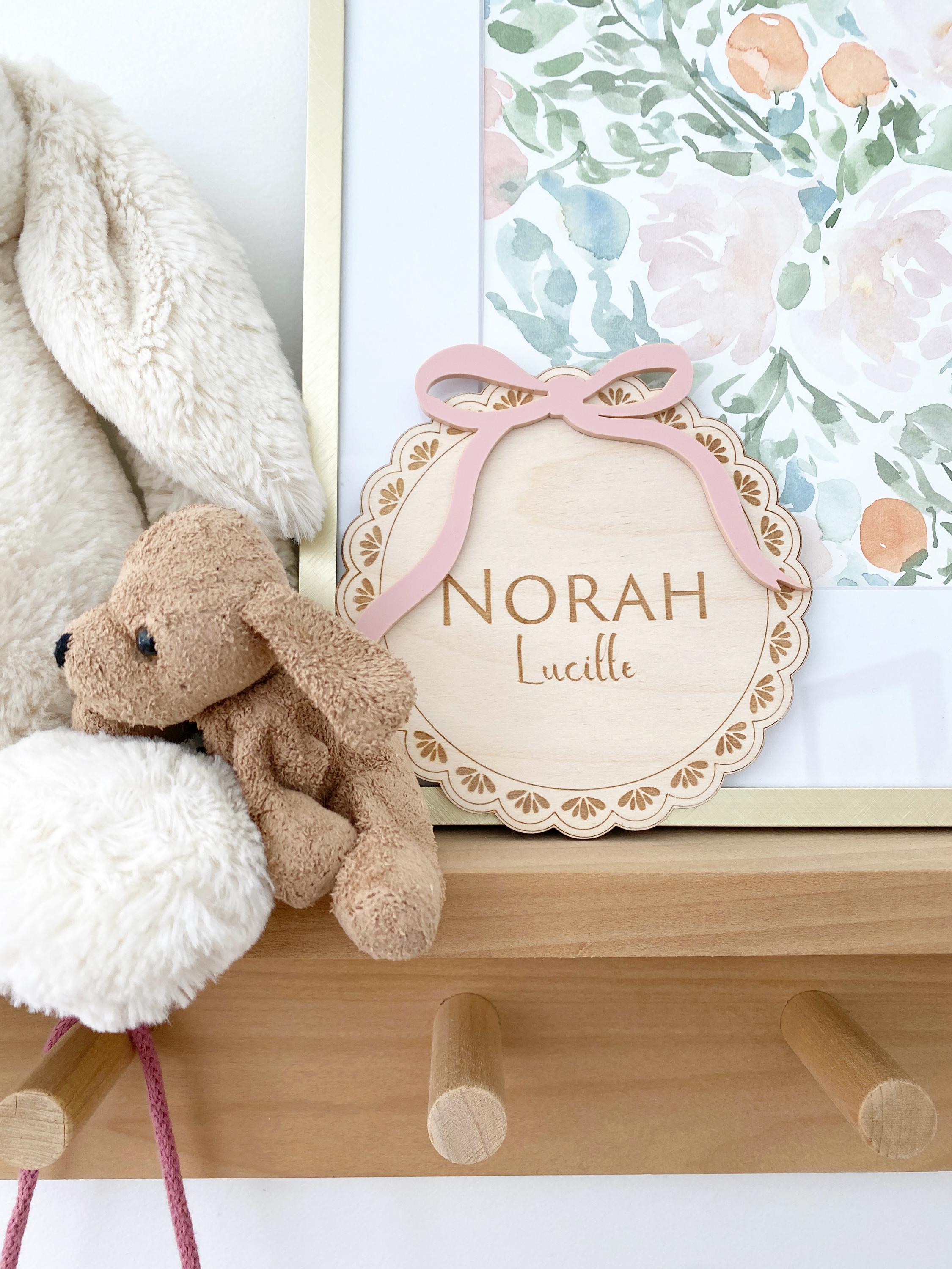 Wooden Baby Name Sign, Ribbon Bow Name Sign, Personalized Hospital Birth Announcement, Baby Shower Gift, Baby Photo Prop, Monthly Milestone
