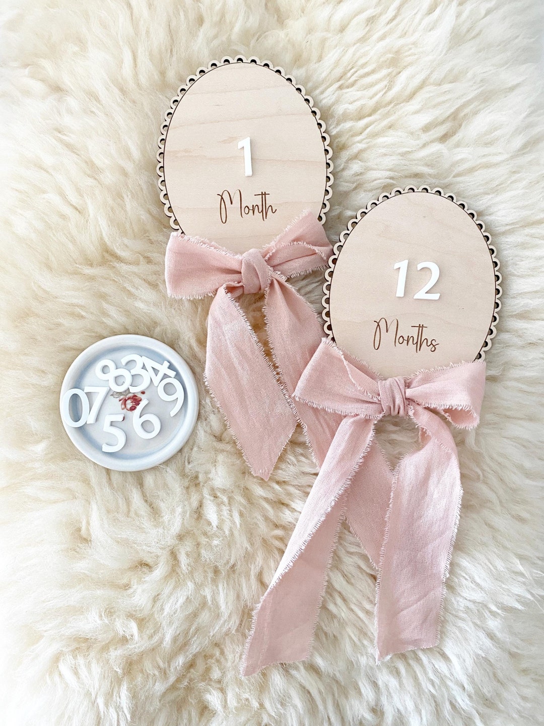 3D Monthly Milestone Discs for Baby Photos, Engraved Wood Monthly ...