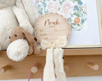 Baby Birth Stat Sign, Hospital Photo Prop Sign, Pregnancy Announcement, Baby Name Reveal Announcement, Baby Shower Gift, Coquette Bow Theme