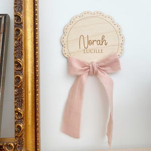 Ribbon Bow Name Sign, Personalized Hospital Birth Announcement, Custom Baby Arrival Announcement Sign, Baby Gift, Baby Photo Prop