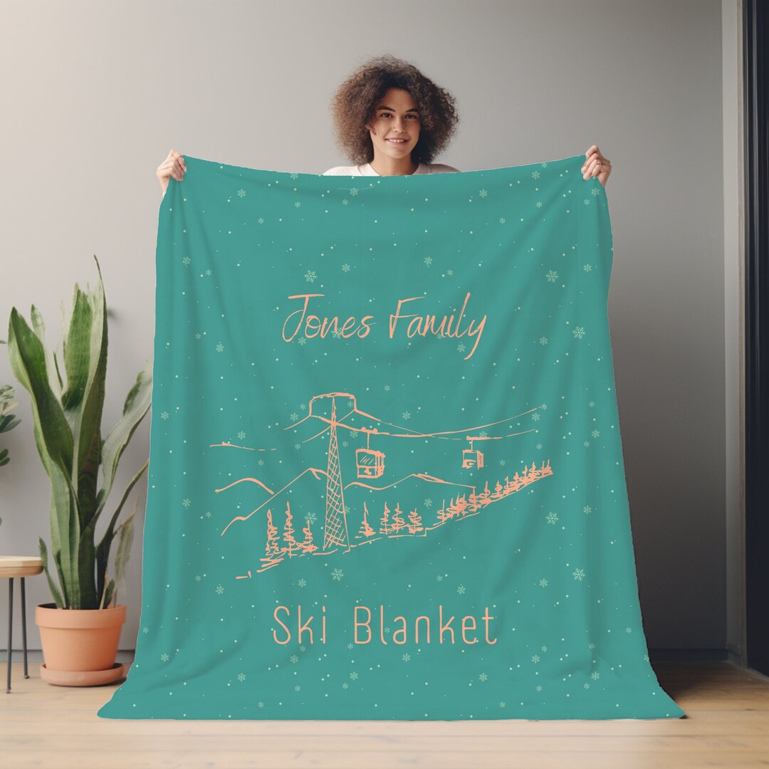 Personalized Family Ski Blanket Custom Ski House Decor Custom Velveteen