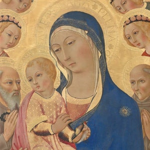 Madonna and Child Canvas Art: Restored Medieval Christian Painting