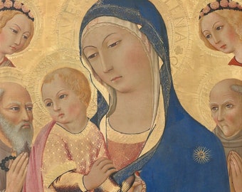 Madonna and Child Canvas Art: Restored Medieval Christian Painting
