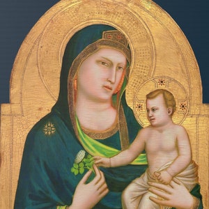 Giotto Madonna and Child Canvas Art Print: Restored Medieval Painting