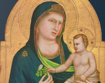 Giotto Madonna and Child Canvas Art Print: Restored Medieval Painting