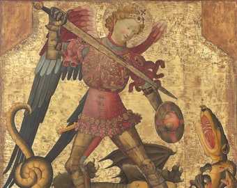 Saint Michael and the Dragon Canvas Art: Middle Ages Masterpiece