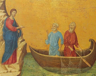 Calling of Apostles Peter and Andrew | Duccio Christian Canvas Art | Catholic Wall Decor | Medieval Religious Painting Reproduction