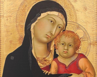 Madonna and Child Canvas Art Print: Simone Martini Medieval Painting