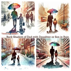 12 cliparts fête des pères / papa - moments émouvants, jour de pluie, papa, fils et fille
