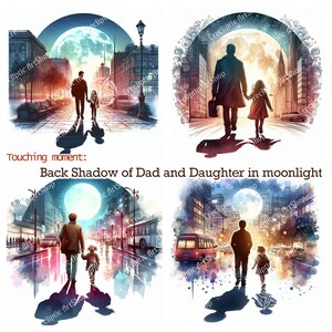 8 Clipart fête des pères / papa - moments émouvants, soirée au clair de lune, papa et fille