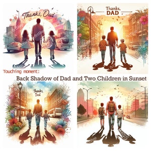 12 Clipart fête des pères / papa - moments émouvants, coucher de soleil, papa et ses deux enfants