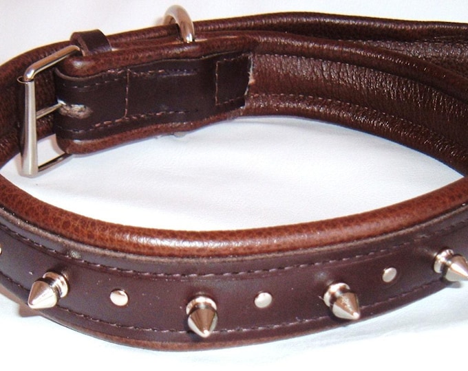 Brown leather spiked dog collar with studs