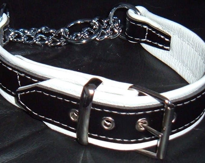 Black on white leather martingale dog collar