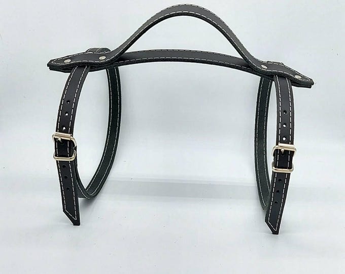 Black leather vintage style picnic blanket strap with carry handle