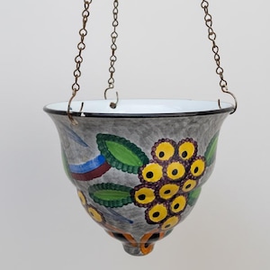 Rare Antique Art Deco Hanging Planter —  Marta Serkin Gobelin3 series for SMF Schramberg — Late 1920s Ceramic Cachepot — German Majolica Pot