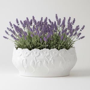 Vintage Portuguese Majolica White Ceramic Planter, Caldas da Rainha Pottery, Large Oval Floral Cachepot, Relief Flower Pot, 70s Garden Decor