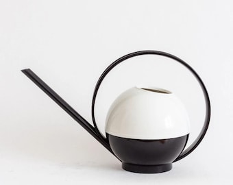 Space Age Spherical Indoor Watering Can - Black & White Round Modernist Design - Eldiro West Germany 1.3L - Vintage 1970s Plastic Plant Tool