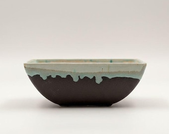 Vintage Fat Lava Brutalist Liten Keramik Planter, Mid Century Droppglasyr, Mini Suckulent Rektangulär Kruka, Modernistisk Design