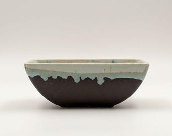 Vintage Fat Lava Brutalist Small Ceramic Planter, Mid Century Drip Glaze, Mini Succulent  Rectangular Pot, Modernist Design