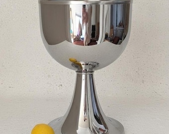 Stor rymdålderns kruka 1970-tals kromkalk, modernistisk blomkruka, vintage silverfärgad växtskål från mitten av århundradet Cachepot