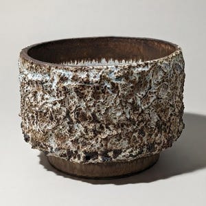 70s Brutalist Volcanic Lava Glaze Pot | Bruno Karlsson Ego Stengods Swedish Planter |  Mid-Century Modern Scandinavian Signed Stoneware