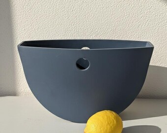 Rare Vintage IKEA Annie Hulldén Rubber Planter or Vase — Y2K Minimalist Half-Moon Cachepot — Matte Blue-Gray Natural Rubber
