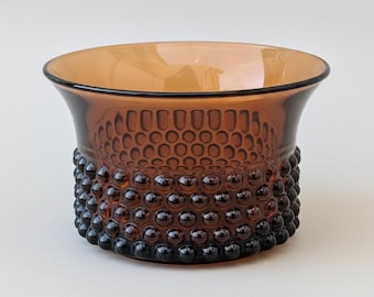 Vintage brun glasskål av Nuutajärvi — Saara Hopea "Nyppylä" Krokus — Finsk modern plantering från mitten av århundradet — konstglas från 1950-talet