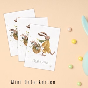 Mini Osterkarte Hasenspaziergang A7 | Geschenkanhänger Ostern Deko Grußkarte fürs Osterkörbchen Geschenkverpackung Geschenkpapier