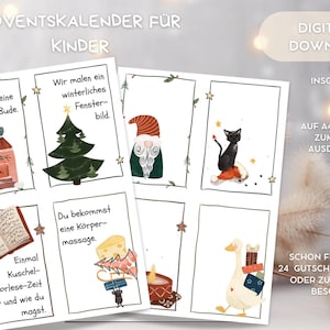Voucher Advent Calendar Instant Digital Download | Christmas Calendar Vouchers Children to Print 24 Hand-Drawn Illustrations