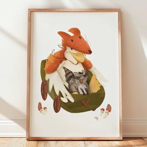 Poster goose in fox coat A4 & A3 children&#39;s poster goose raccoon fox poster children&#39;s room poster baby room neutral animal poster wall decoration