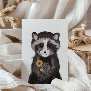 Postkarte Waschbär A6 | Karte Blumen Postkarte Freunde Postkarte Mama Postkarte Geburtstag Postkarte Frühling Grußkarte Geburtstagskarte