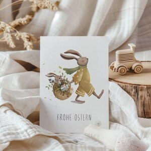 Osterkarte Hasenspaziergang A6 | handgezeichnete lustige Hasenpartie | Postkarte zu Ostern | Karte Ostergrüße |Geschenkanhänger Ostern