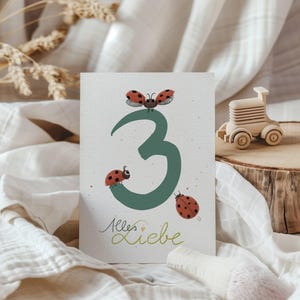 Postkarte zum dritten Geburtstag A6 | Geburtstagskarte Kind erster Geburtstag Karte Zahl 3 Zahlenkarte zum Geburtstag
