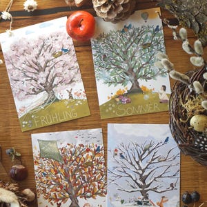 Vier Jahreszeiten Karten Set | Postkarten Set A6 für Kinder nach Montessori Bilder Frühling Sommer Herbst Winter Montessori Lernkarten