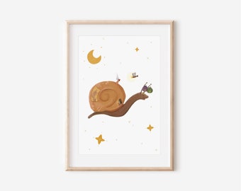 Poster Schnecke Laternenumzug A4 A3 Kinderposter Poster Kinderzimmer Poster Baby Geschenk Mädchen Geschenk Junge Poster Tierposter Wanddeko