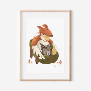 Poster "Fuchsgans macht Waldrallye" A4 & A3 Kinderposter Gans Waschbär Fuchs Poster Kinderzimmer Poster Geschenk Kinder Tierposter Wanddeko